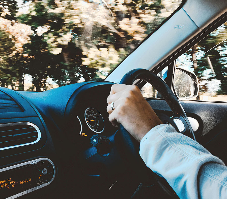 Person driving car